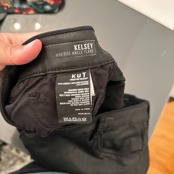 KUT WOMENS KELSEY HIGH RISE ANKLE FLARE RAW HEM BLACK PANT SIZE 14 - Picture 9 of 9